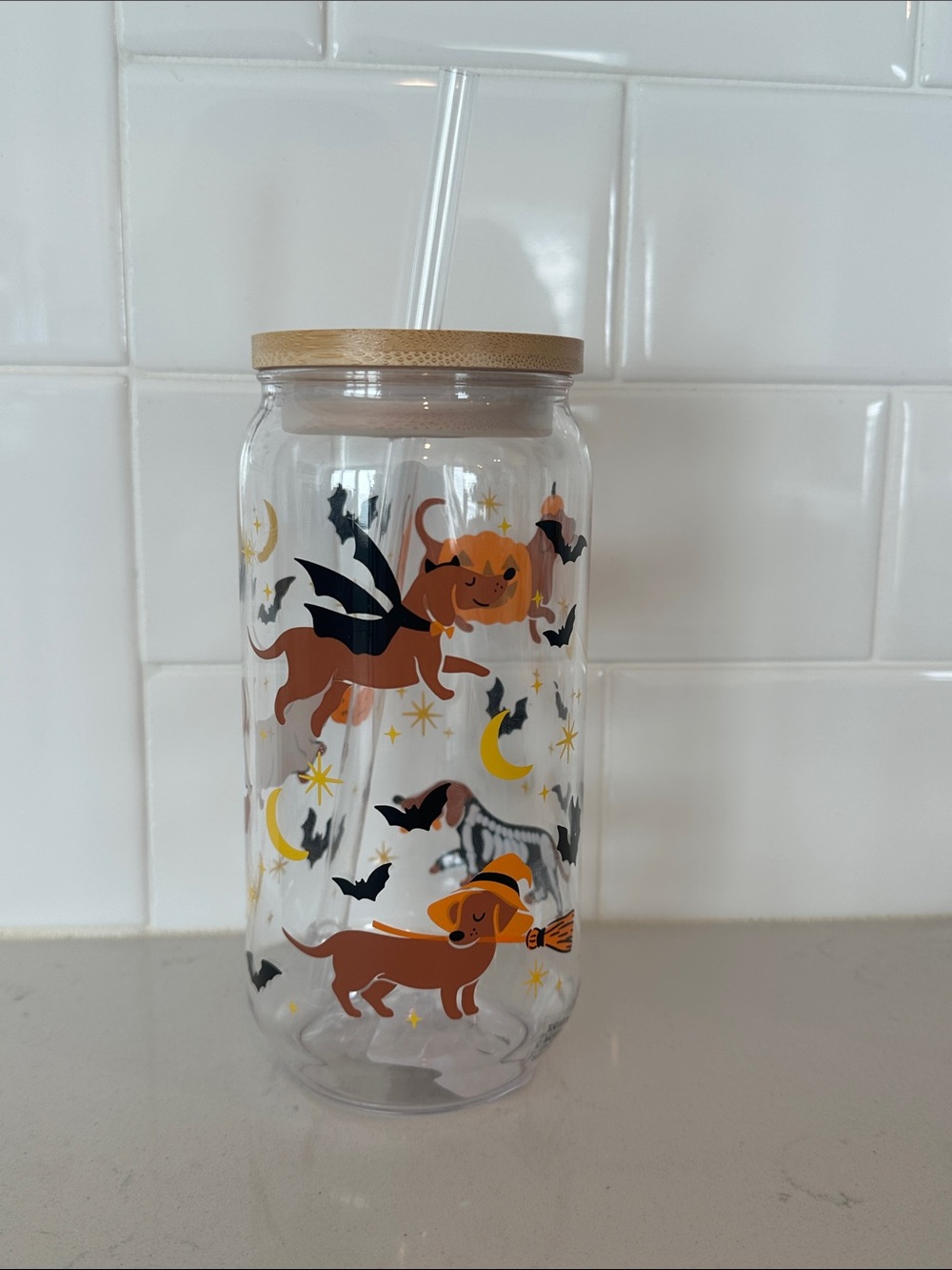 Halloween Dachshund Straw Tumbler - Clear, NWT